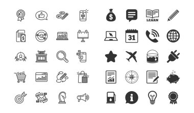 Pazarlama satır simgeler. Strateji, geri bildirim ve reklam kampanyası işaret kümesi. Araştırma, iletişim ve anahtar kelimeler sembolleri. Satranç Knight, hedef ve posta. Vektör