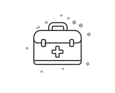 İlk yardım kiti satırı simgesi. Tıbbi durum işareti. Geometrik şekiller. Rasgele çapraz öğelerin. Doğrusal ilk yardım simgesi tasarım. Vektör