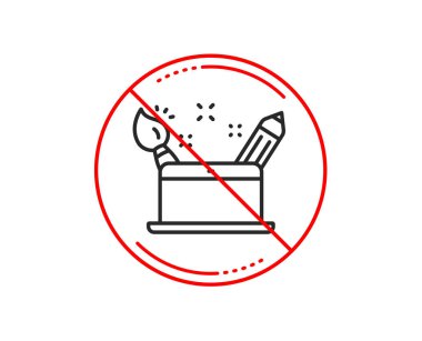 Hayır veya dur işareti. Yaratıcılık kavramı satırı simgesi. Grafik tasarımcı işareti. Fırça ve kurşun kalem simgesi. Uyarı yasağı dur sembolü yasaktır. Yok simgesi tasarım. Vektör