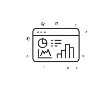 SEO istatistikleri satırı simgesi. Arama motoru optimizasyonu işareti. Analitik grafik sembolü. Geometrik şekiller. Rasgele çapraz öğelerin. Doğrusal Seo istatistikleri simgesi tasarım. Vektör