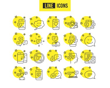 İleti ve iletişim simgeler. Grup chat, konuşma ve konuşma işaretleri kabarcıklar. SMS, telefon uyarı ve sembolleri konuşmayı kes. Kalite futuro tasarım simgeler. Düzenlenebilir inme. Vektör