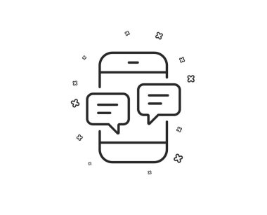 Telefon iletisi satırı simgesi. Mobil sohbet işareti. Konuşma veya Sms sembolü. Geometrik şekiller. Rasgele çapraz öğelerin. Doğrusal telefon mesajları simgesi tasarım. Vektör