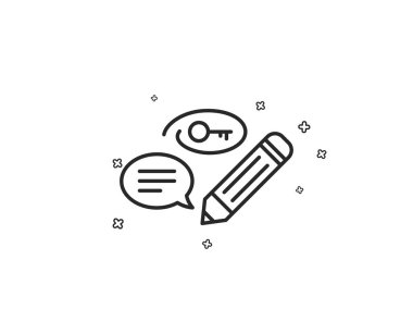 Anahtar kelimeler satırı simgesi. Anahtar simgesi ile kalem. Pazarlama stratejisi işareti. Geometrik şekiller. Rasgele çapraz öğelerin. Doğrusal anahtar kelimeler simge tasarım. Vektör