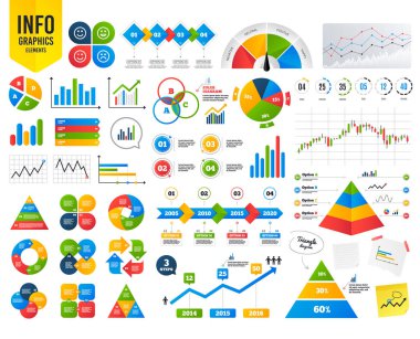 İş Infographic şablonu. Simgeler gülümse. Mutlu, üzgün ve wink yüzler sembolü. Lol gülen yüz işaretleri gülüyor. Mali grafik. Zaman sayacı. Vektör