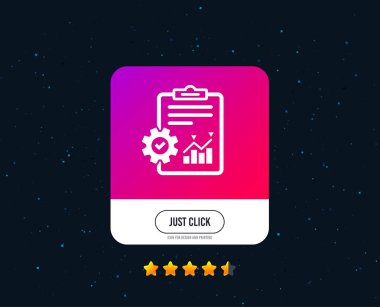 Proje Yönetimi simgesi. Rapor belgesi dişli simgesiyle. Grafik sembolü ile dosya. Web veya Internet simgesi tasarım. Derecelendirme yıldız. Düğmesini tıklatın. Vektör