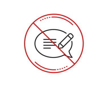 Hayır veya dur işareti. İleti sohbet hattı simgesi. Konuşma balonu işareti. Geri bildirim simgesi. Uyarı yasağı dur sembolü yasaktır. Yok simgesi tasarım. Vektör