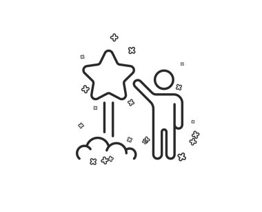 Yıldız satırı simgesi başlatın. Geribildirim beğeni işareti. Müşteri memnuniyeti sembolü. Geometrik şekiller. Rasgele çapraz öğelerin. Doğrusal yıldız simgesi tasarım. Vektör