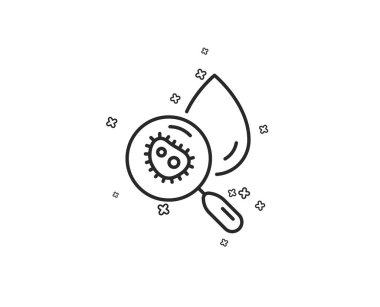 Su analiz satırı simgesi. Kirli su damla işareti. Arama bakteri. Geometrik şekiller. Rasgele çapraz öğelerin. Doğrusal su analiz simgesi tasarım. Vektör