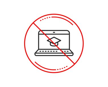 Hayır veya dur işareti. Online Eğitim satırı simgesi. Defter ya da Laptop işareti. Mezuniyet kap sembolü. Uyarı yasağı dur sembolü yasaktır. Yok simgesi tasarım. Vektör