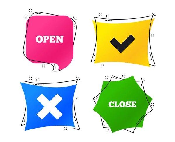 Open Close Icons Check Tick Delete Remove Signs Yes Correct — Stock Vector