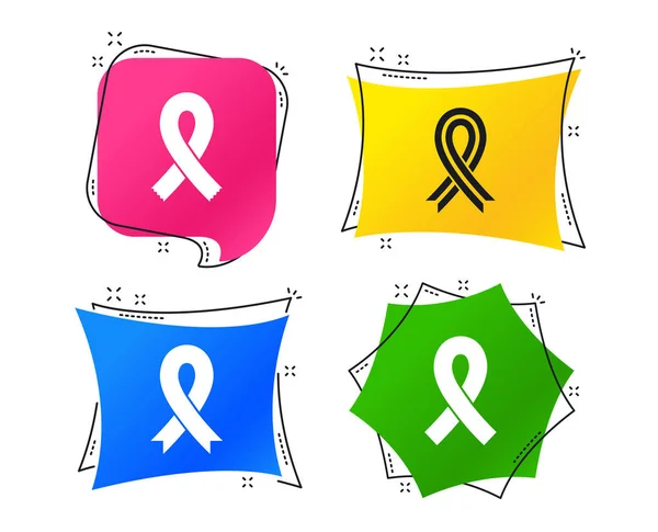 Breast Cancer Awareness Icons Ribbon Sign Symbols Geometric Colorful Tags — Stock Vector
