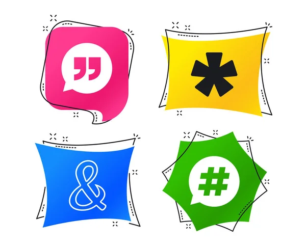 Nabídka Hvězdička Pod Čarou Ikony Hashtag Sociální Média Ampersand Symboly — Stockový vektor