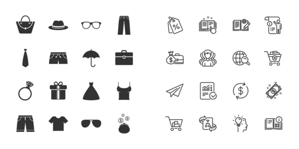 Set Clothes Accessories Glasses Icons Shirt Umbrella Hat Signs Wallet — Stock Vector