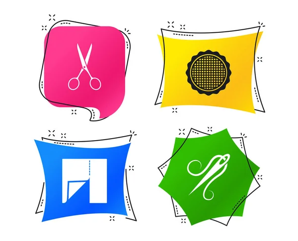 Icône Pièce Tissu Textile Ciseaux Symbole Coiffeur Aiguille Avec Fil — Image vectorielle