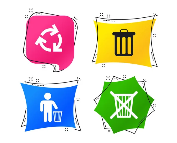 Recycle Bin Icons Reuse Reduce Symbols Human Throw Trash Can — Stock Vector