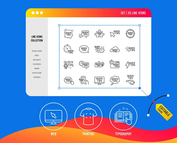 Ícones Linha Dicas Rápidas Conjunto Truques Úteis Solução Ícones Lineares —  Vetores de Stock