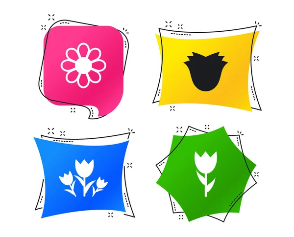 Fleurs Icônes Bouquet Roses Symbole Fleur Avec Pétales Feuilles Étiquettes — Image vectorielle