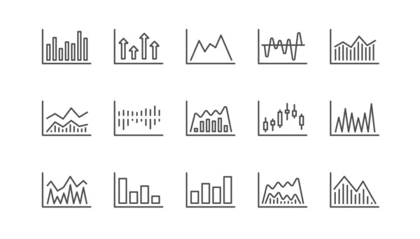 Діаграми Графіки Лінії Піктограм Графік Свічок Діаграма Infochart Report Набір — стоковий вектор