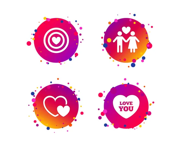 Valentine Day Love Icons Target Aim Heart Symbol Couple Lovers — Stock Vector