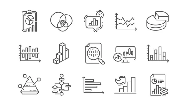 Grafieken Diagrammen Lijn Pictogrammen Infochart Blokdiagram Algoritme Presentatie Pictogrammenset Lineaire — Stockvector