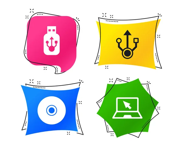 Usb Iconos Unidad Flash Cuaderno Portátil Símbolos Signo Dvd Disco — Vector de stock