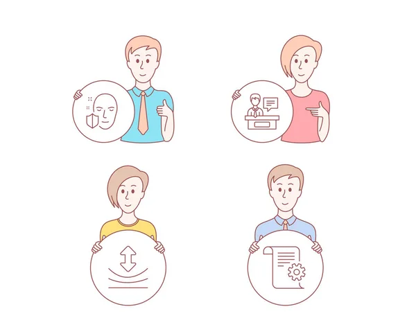 Gente Dibujado Mano Estilo Conjunto Iconos Protección Facial Resiliencia Expositores — Vector de stock