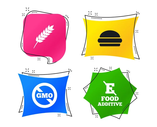 Food Additive Pictogram Hamburger Fastfood Teken Glutenvrij Geen Ggo Symbolen — Stockvector