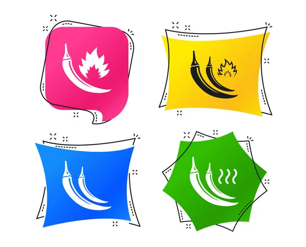 热辣椒图标 辛辣的食物火符号符号 几何色彩鲜艳的标签 带有平面图标的横幅 时尚的设计 — 图库矢量图片