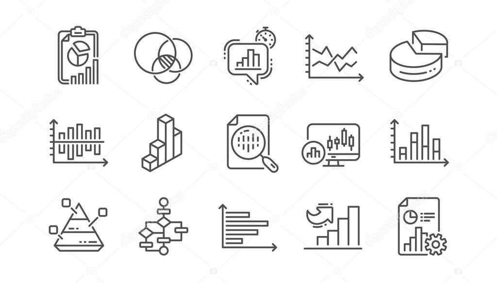 Charts and graphs line icons. Infochart, Block diagram and Algorithm. Presentation linear icon set  Vector