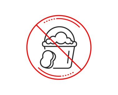 Hayır veya dur işareti. Temizlik Kovası sünger çizgi simgesiyle. Temizlik ekipman işareti yıkama. Uyarı yasağı dur sembolü yasaktır. Yok simgesi tasarım. Vektör