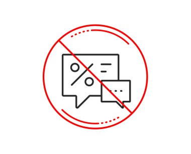Hayır veya dur işareti. Alışveriş konuşma balonu satırı simgesi. Özel Fırsat sohbet işareti. Satış iskontoları sembolü ile. Uyarı yasağı dur sembolü yasaktır. Yok simgesi tasarım. Vektör