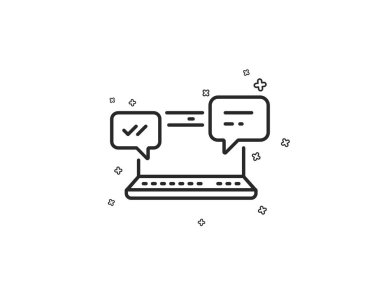 Internet iletileri satırı simgesi. Sohbet veya konuşma işareti. Bilgisayar iletişim sembolü. Geometrik şekiller. Rasgele çapraz öğelerin. Doğrusal Internet sohbet simgesi tasarım. Vektör