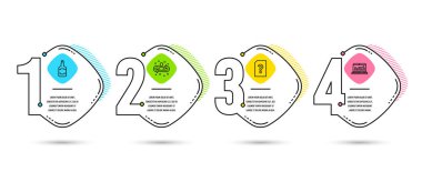 Infographic Şablon 4 seçenekleri veya adımları. Viski şişesi, bilinmeyen dosya ve işe alım simgeler kümesi. Web analytics işareti. Viski alkol, Doktor soru işareti, Yöneticisi ile değiştirin. İstatistikler. Vektör
