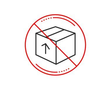 Hayır veya dur işareti. Teslimat kutusu satırı simgesi. Lojistik nakliye işareti. Sembol izleme parsel. Uyarı yasağı dur sembolü yasaktır. Yok simgesi tasarım. Vektör