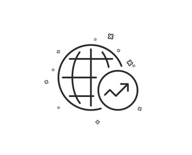 Dünya istatistikleri satırı simgesi. Rapor hesap veya satış büyüme işareti. Veri analizi grafik sembolü. Geometrik şekiller. Rasgele çapraz öğelerin. Doğrusal dünya istatistikleri simgesi tasarım. Vektör