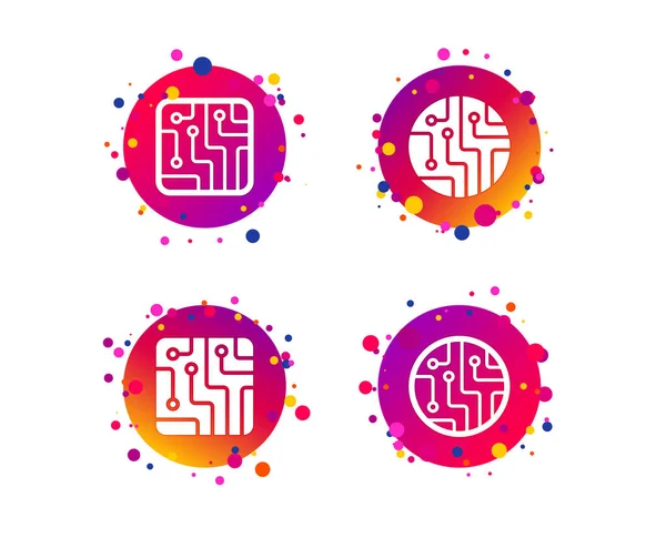 Icônes Circuits Imprimés Schéma Technologique Cercles Carrés Signes Symboles Boutons — Image vectorielle