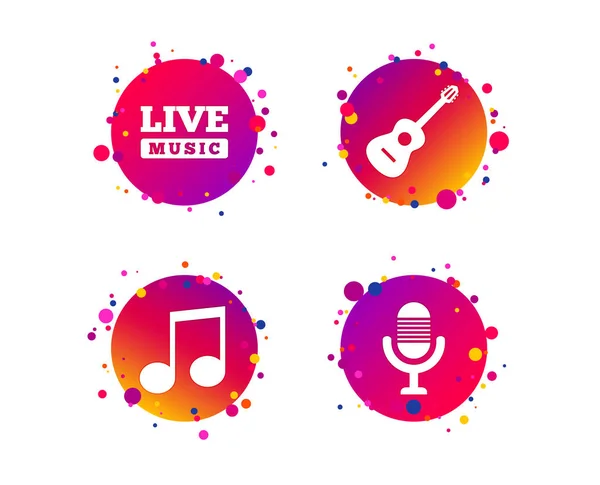 Icônes Éléments Musicaux Microphone Symboles Musique Live Note Musique Signes — Image vectorielle