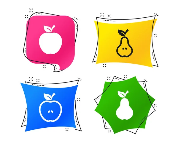 Frutas Con Iconos Hojas Manzana Pera Con Semillas Símbolo Alimenticio — Vector de stock