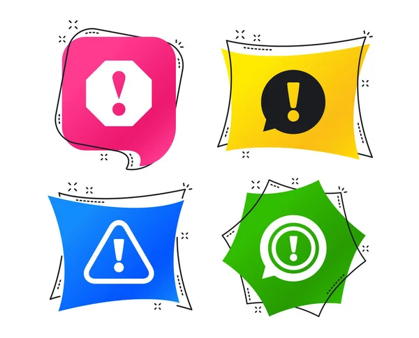 Icônes Attention Exclamation Des Symboles Bulle Parole Signes Prudence Étiquettes — Image vectorielle