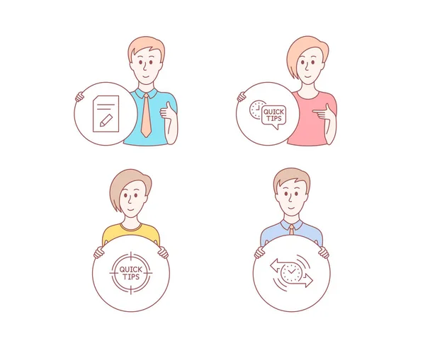 Gente Dibujado Mano Estilo Conjunto Documentos Edición Consejos Rápidos Iconos — Vector de stock