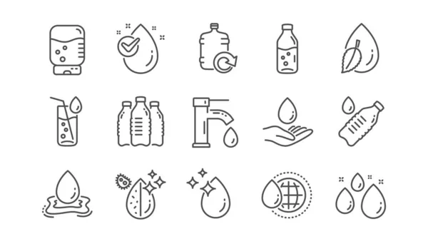 Water Drop Line Icons Bottle Antibacterial Filter Tap Water Clean — Stock Vector