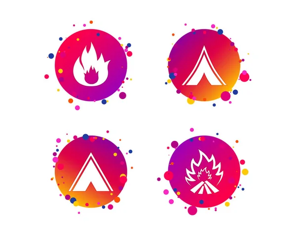 Ikonen Des Zelttourismus Feuer Flamme Zeichen Symbole Gradienten Kreis Tasten — Stockvektor