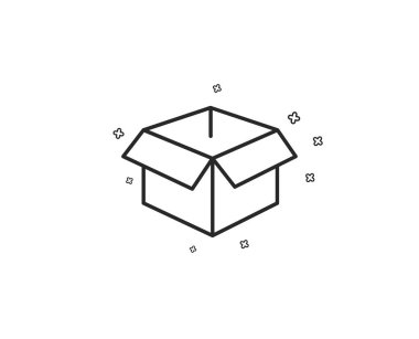 Kutusu satırı simgesi açıldı. Lojistik teslim oturum. Sembol izleme parsel. Geometrik şekiller. Rasgele çapraz öğelerin. Doğrusal açılan kutusu simgesi tasarım. Vektör