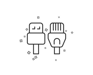 Bilgisayar kabloları satırı simgesi. USB, rj45 bağlantısı teller. Geometrik şekiller. Rasgele çapraz öğelerin. Doğrusal bilgisayar kabloları simgesi tasarım. Vektör