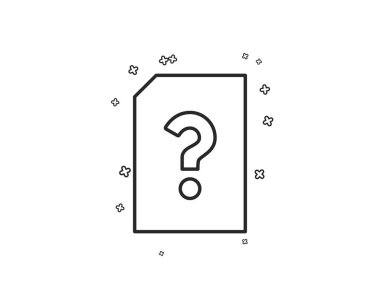 Bilinmeyen belge satırı simgesi. Soru işareti işareti ile dosya. Adsız kağıt sayfası kavramı sembol. Geometrik şekiller. Rasgele çapraz öğelerin. Doğrusal bilinmeyen dosya simgesi tasarım. Vektör