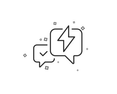 Yıldırım cıvata satırı simgesi. Sohbet iletilerini işareti. Konuşma balonu sembolü. Geometrik şekiller. Rasgele çapraz öğelerin. Doğrusal yıldırım cıvata simgesi tasarım. Vektör