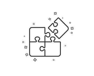 Bulmaca satırı simgesi. Mühendislik strateji oturum. Geometrik şekiller. Rasgele çapraz öğelerin. Doğrusal bulmaca simgesi tasarım. Vektör