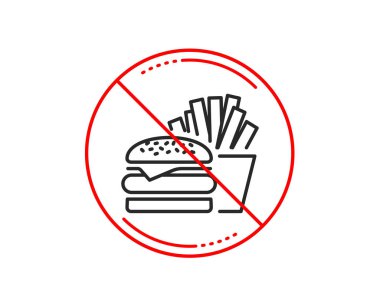 Hayır veya dur işareti. Burger patates satırı simgesi ile. Fast food Restoran işareti. Hamburger ya da çizburger sembolü. Uyarı yasağı dur sembolü yasaktır. Yok simgesi tasarım. Vektör