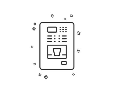 Kahve Otomatı satırı simgesi. Sıcak bir içecek işareti. Taze içecek sembolü. Geometrik şekiller. Rasgele çapraz öğelerin. Doğrusal kahve simgesi tasarım otomat. Vektör