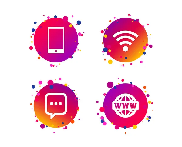 Communication Icons Smartphone Chat Speech Bubble Symbols Wifi Internet Globe — Stock Vector